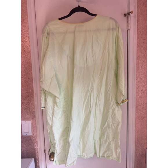 Light Green Blue Moon Cotton Tunic Top With Lace-Up Front & Embroidered Sleeves - Picture 6 of 6
